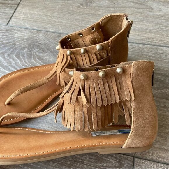 Arnold Churgin Handmade Fringe Studded Boho Ankle Strap  Sandal - Picture 4 of 10
